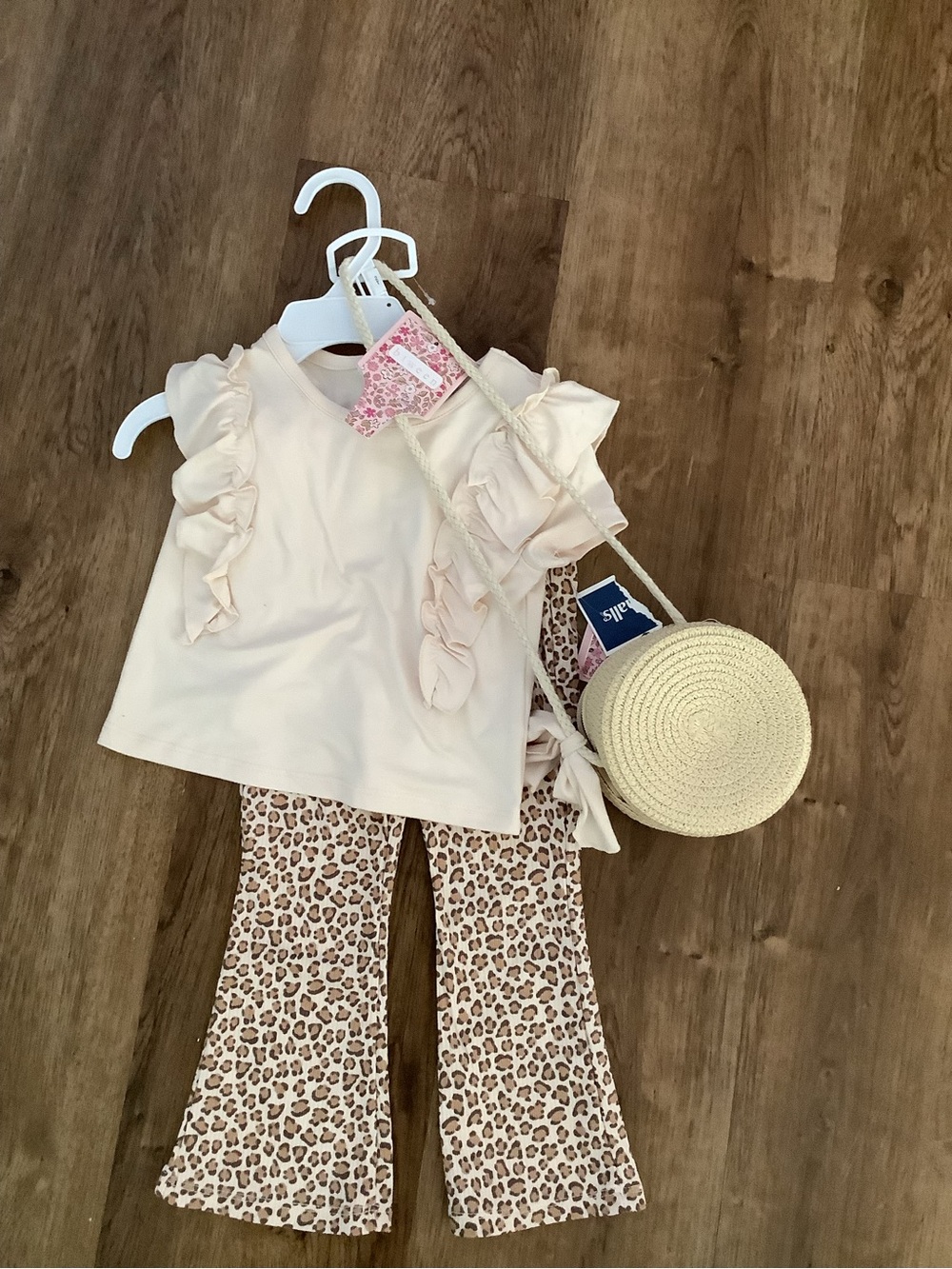 Toddler Cream Ruffle Tank with Leopard Flare Pants